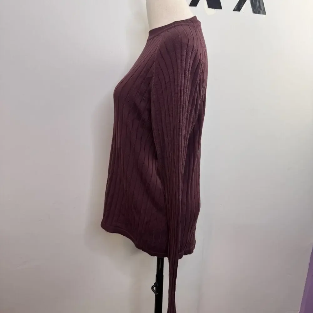 Vintage 90s J Ferrar Burgundy Silk Pullover Ribbed Sweater Y2K Luxe M
